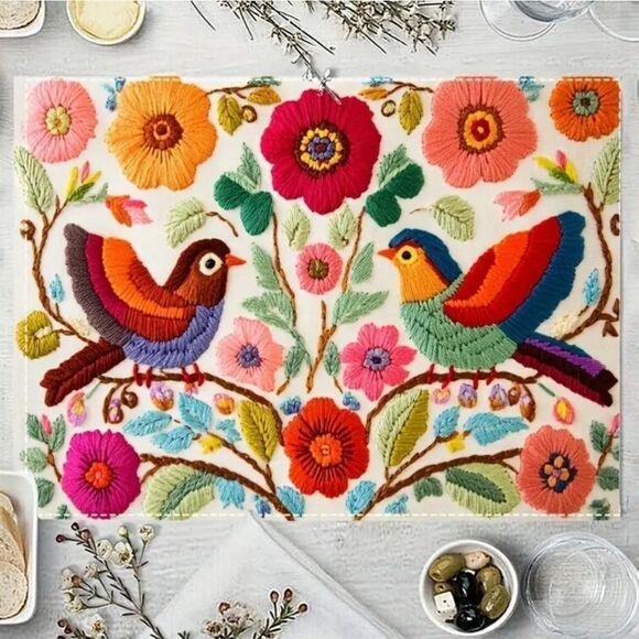 Colorful Bird and Floral Placemats Set Of 4 - Picture 4 of 6